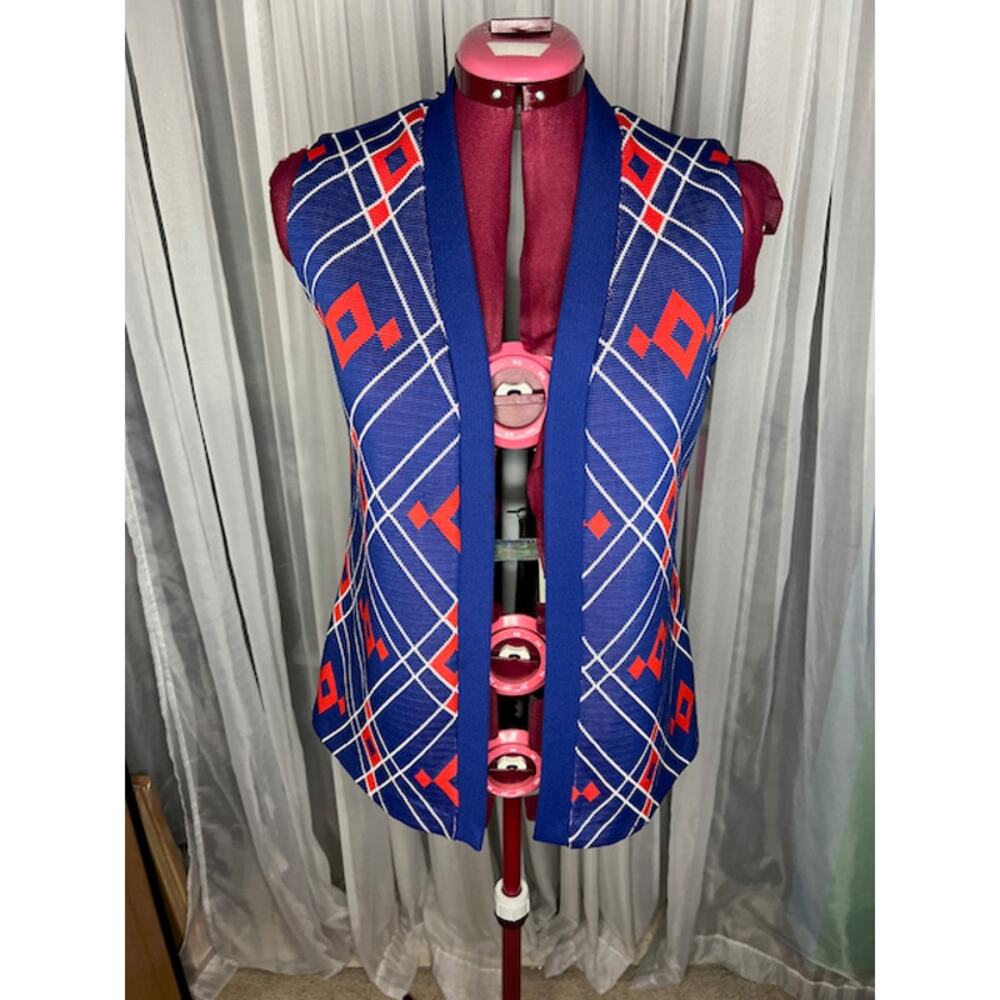 60s vest mod geometric double knit polyester blue red white